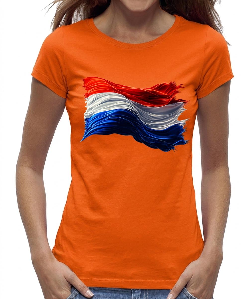 Oranje shirt dames vlag korte mouw – Koningsdag – EK shirt – WK shirt Maat M (EAN: 6152300235225)