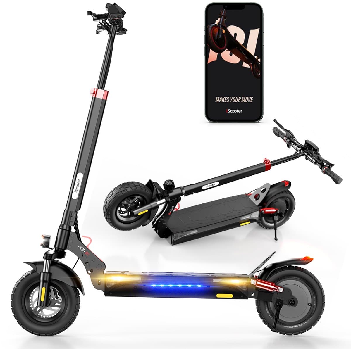 Elektrische scooter voor volwassenen iScooter A3 opvouwbare - 25 cm wielen met app, 4 snelheden, 800W motor, actieradius van 30-40 km, 48V 10Ah accu (EAN: 9328426191111): Maak je zelf een stilvolle uitstap!