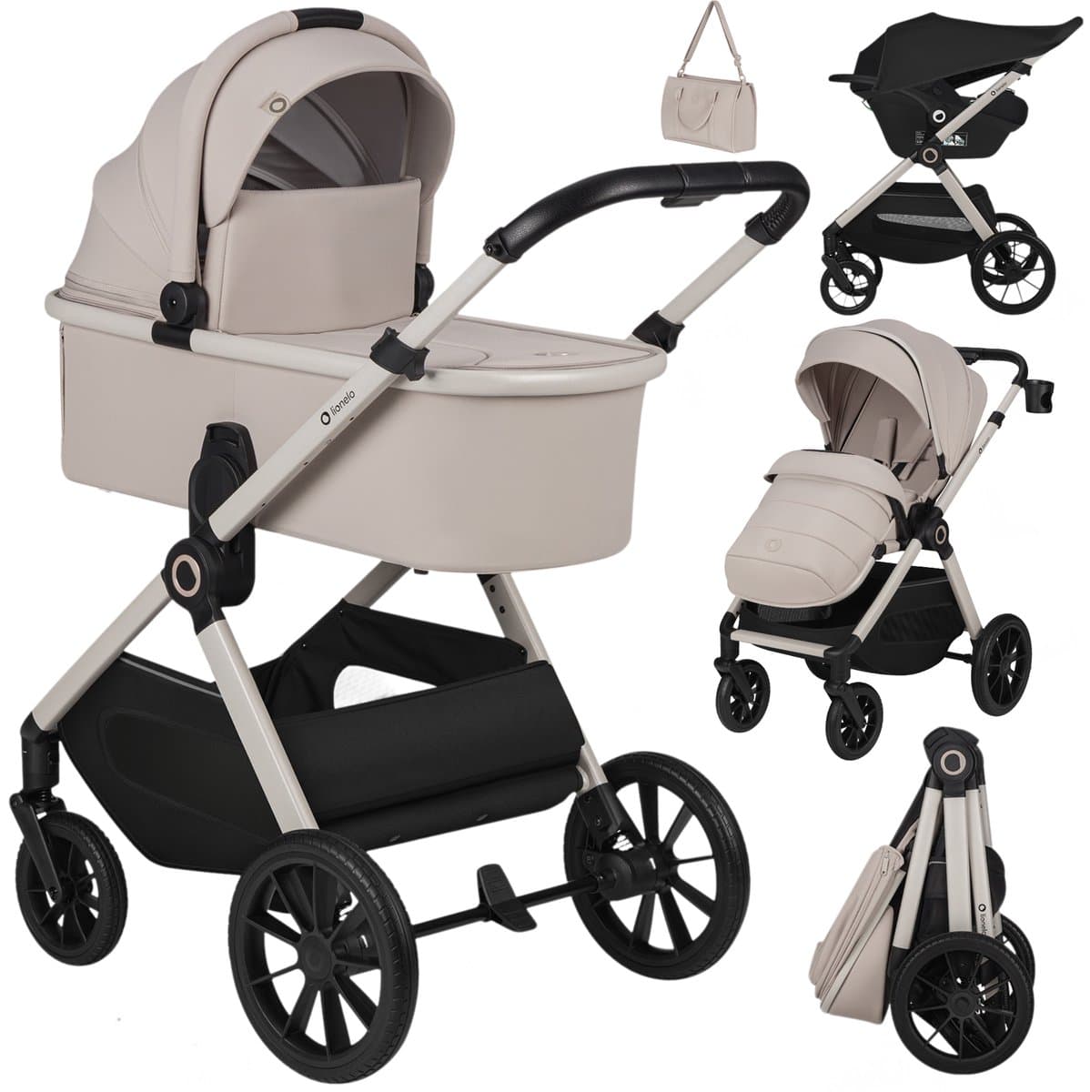 Lionelo Layla - Kinderwagen 3in1 - XXL SET - incl. i-Size autostoel - Veelzijdig en jaarrond - Grote wielen - Bediening met een hand - Voor alle soorten terrein - Accessoireset (EAN: 5903771726689)