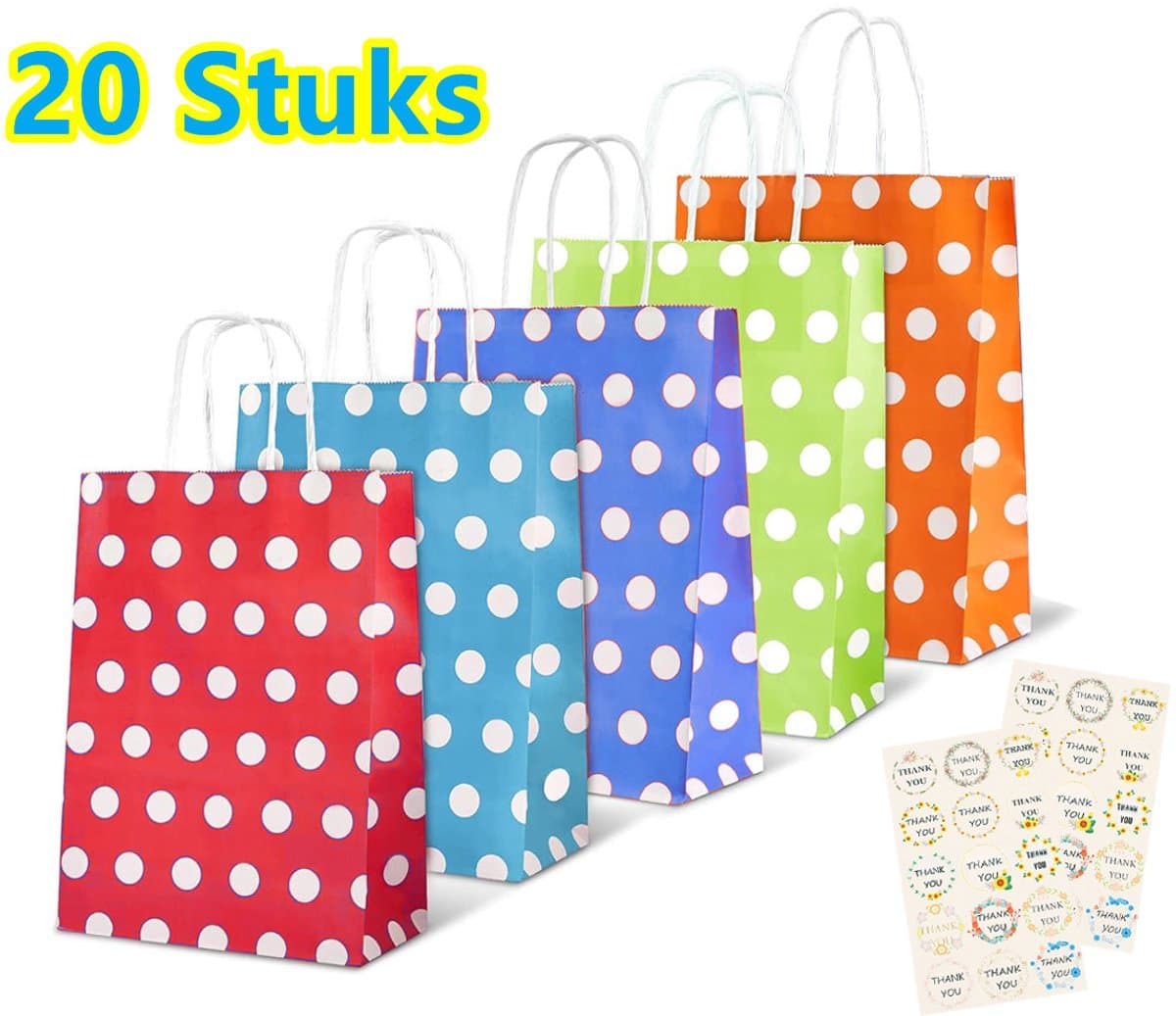 Kleurrijk Uitdeelzakjes - Upgrade Grote - 20 Stuks - 22x11x27cm - Kado Zakjes - Uitdeelcadeaus - Cadeauzakjes - Cadeautasje - Papieren zakjes - Inpakzakjes - Sluitstickers - Stickers - Colorful Gift Bags (EAN: 6090525674606): Waarom een groter zak...