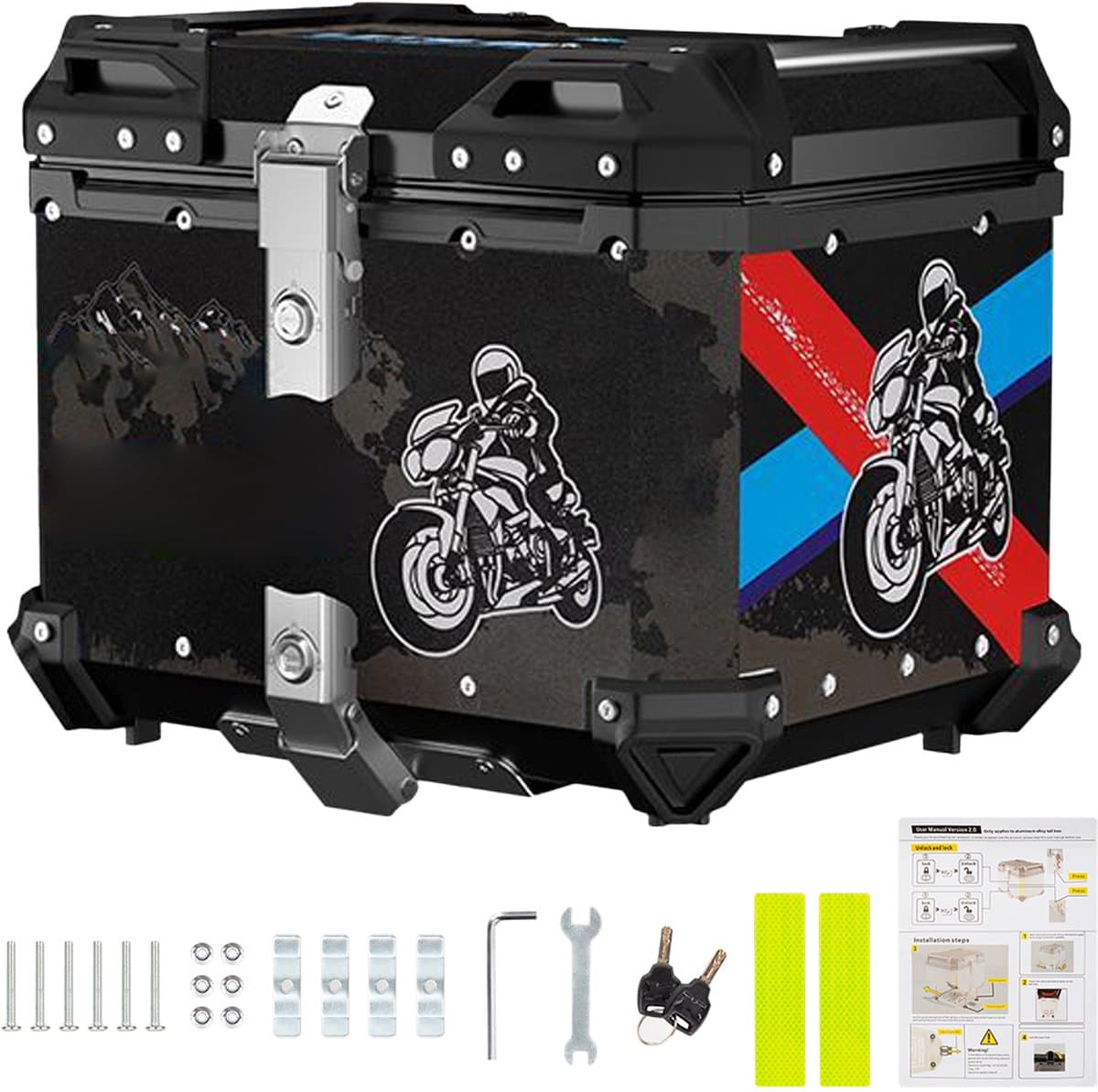 Topkoffer - Motorfiets Topkoffer - 65L - Aluminium - Waterdicht Snelkoppeling - Met 2 Sleutels (EAN: 7294675812461)