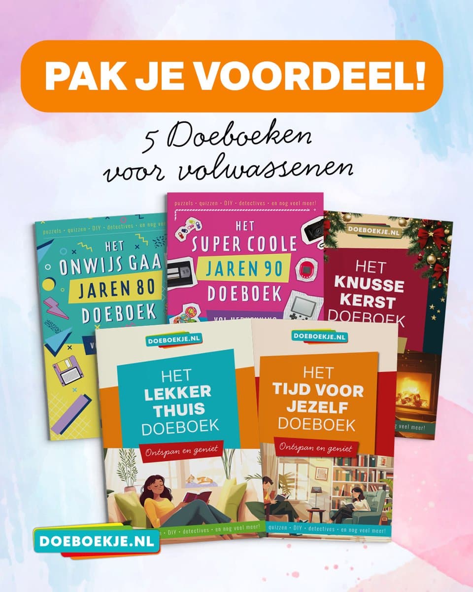 5 Doeboeken voor volwassenen - puzzelen, quizzen, detectives, ideeën - 80’s en 90’s en algemeen - voordeelpakket (EAN: 8785276593433)