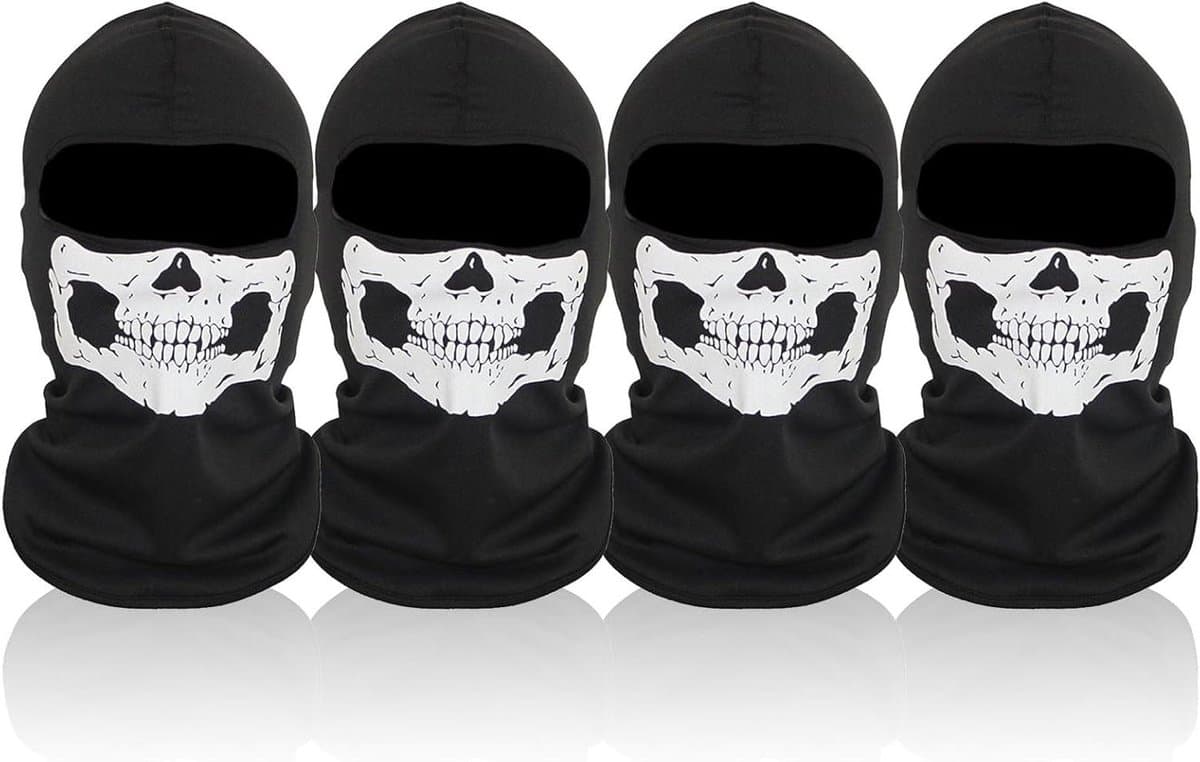 Titel: Allecto Plus - Skull Balaclava voor Skiën en Motorrijden - Ademend - Winddicht - Thermisch - Cosplay - Set van 4 stuks (EAN: 8785327207456)