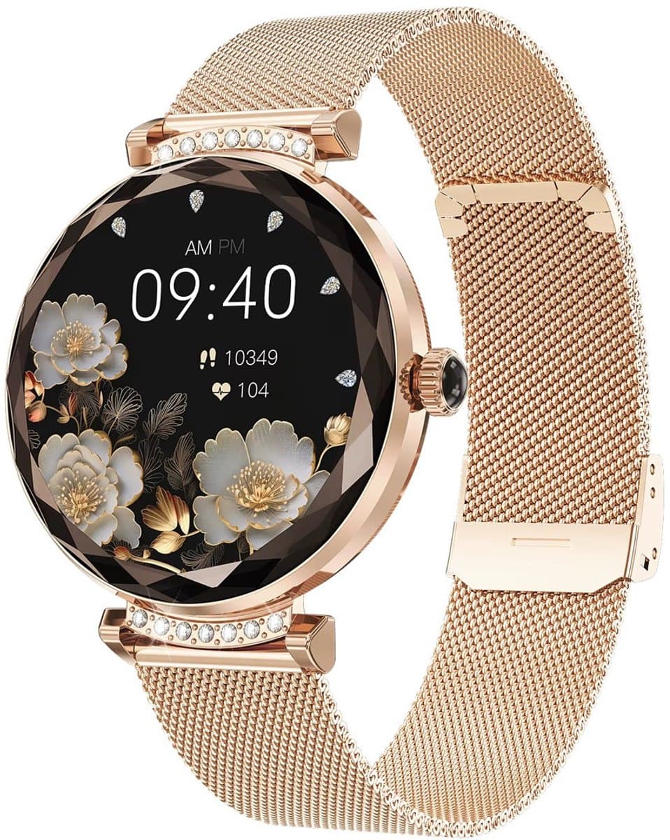 Royal Empire Smartwatch Dames – AMOLED Smartwatch Dames – RVS & Siliconen Bandje – 1,78″ AMOLED Scherm – Stappenteller – Hartslagmeter & SpO2 – Slaapmonitor – Multisport – IP68 Waterdicht – Notificaties – Roségoud (EAN: 8721082955737)