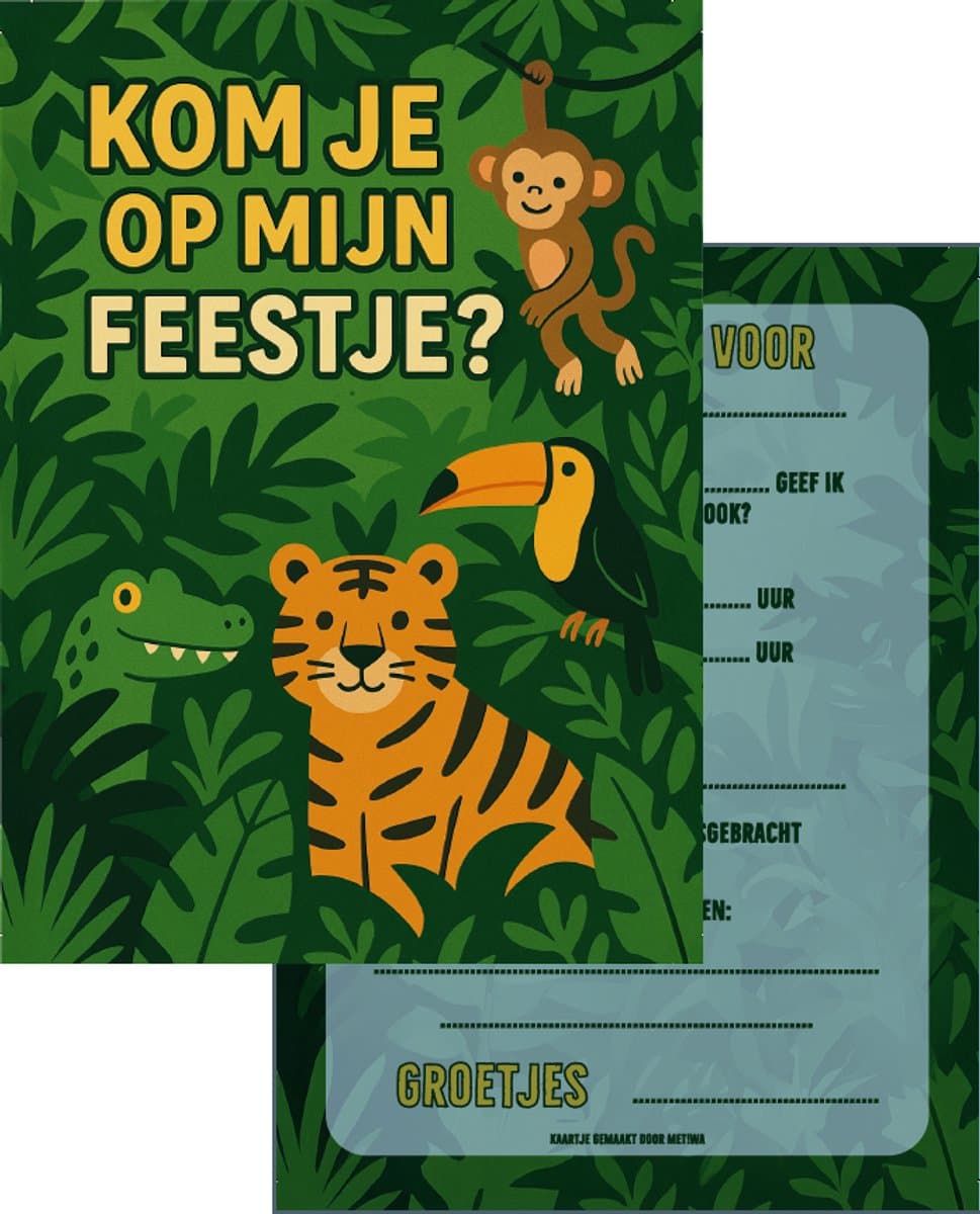 METIWA - Uitnodiging Kinderfeestje Jungle - 10 stuks - Uitnodigingskaarten - Uitnodiging Verjaardag - Uitnodiging Kinderfeestje Jungle - Uitnodiging Jungle - Uitnodigingskaarten Dieren (EAN: 8720769031689)