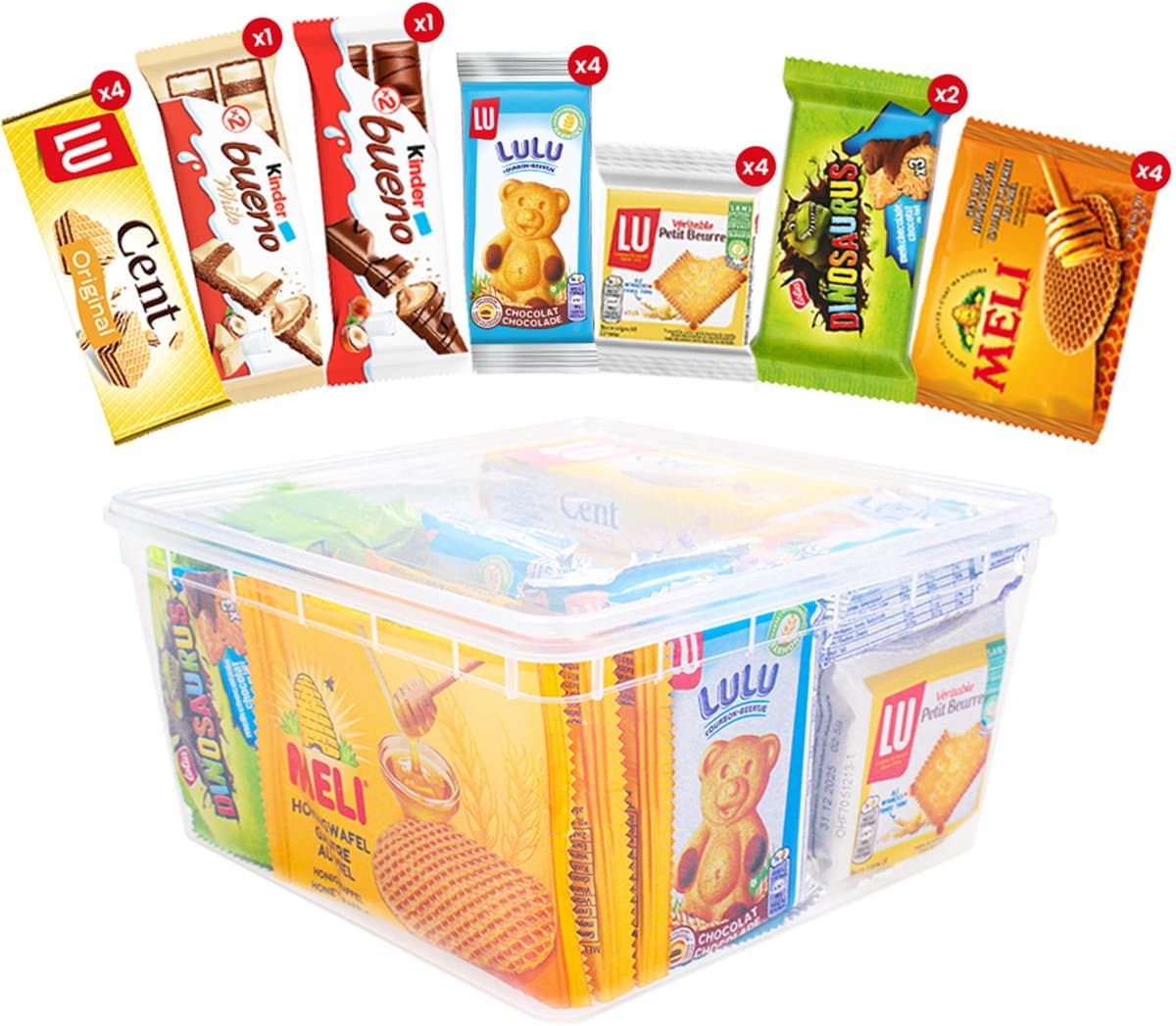 Snacks & cookies variety box - Lotus, LU, Kinder & Meli - koekjes assortiment - koekjes met chocolade - kinderkoeken - 714g (EAN: 5404038626747)