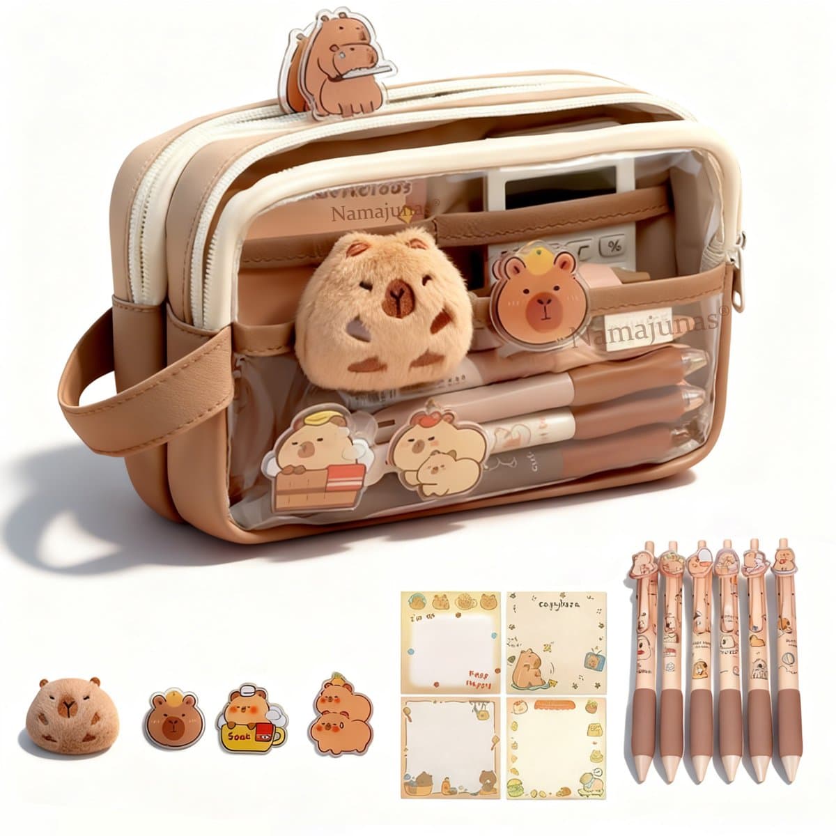 Namajunas - Capibara etui - Pennenzak - Jongens en Meisjes - Etuis voor school - Met 6 Capybara Pennen & Capybara Knuffel - 5 Lagen - school spullen (EAN: 8721417200556)