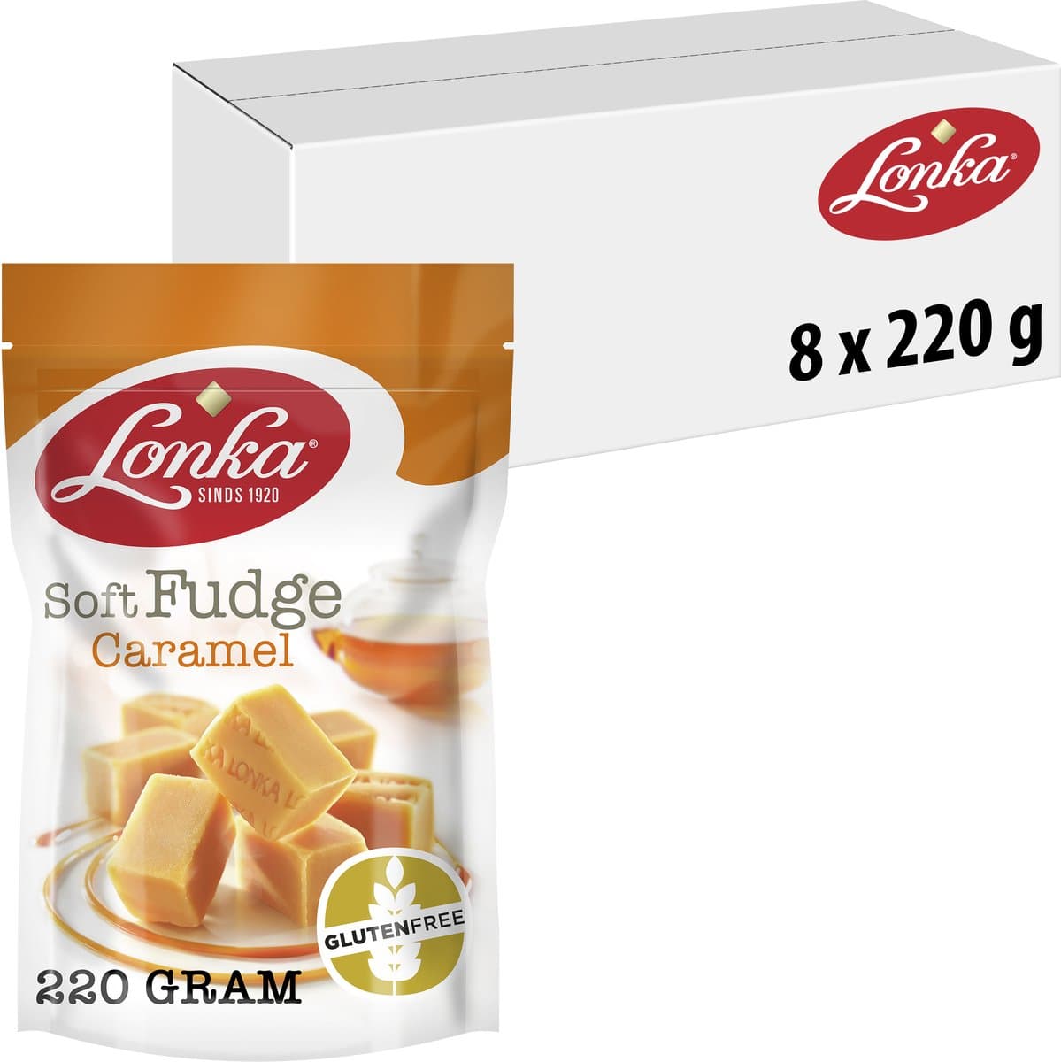 Lonka Fudge Caramel - snoep - rijke karamelsmaak - 8x220g (EAN: 8713800134623)