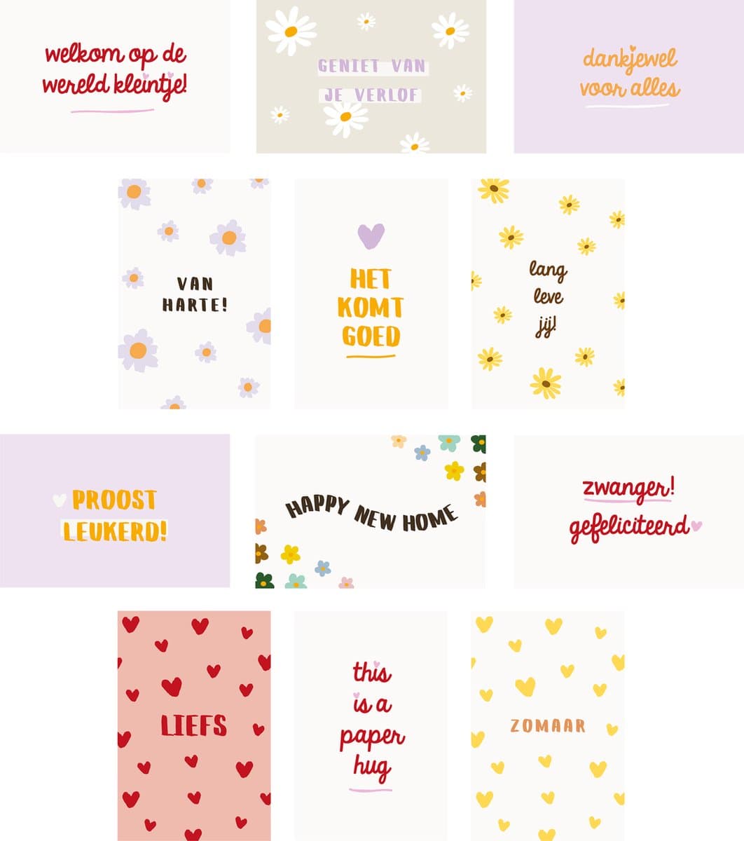 12x hippe gekleurde kaartjes (A6 formaat) - kaartjes om te versturen - kaartenset - kaartjes blanco - kaartjes met tekst - wenskaarten (EAN: 7446057574508)