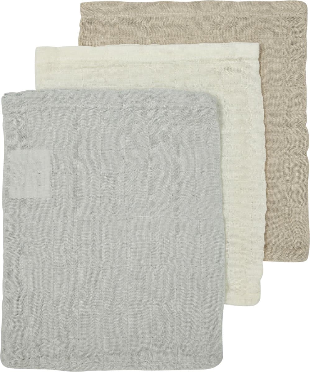 Meyco Baby Uni washandjes - 3-pack - hydrofiel - offwhite/light grey/sand - 20x17cm (EAN: 4054703491654)