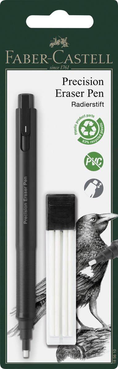 Faber-Castell gumpen - Precision - zwart - inclusief navulgummen - FC-185610 (EAN: 4005401856108)