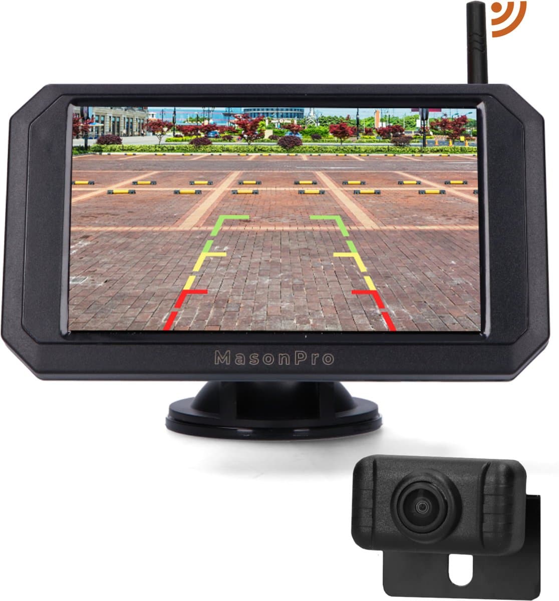 MasonPro Achteruitrijcamera - Complete Set - Draadloos - Achteruitrij Camera voor Auto, Bus, Camper, Caravan Vrachtwagen en Landbouw - Waterdicht - IR Nachtzicht - Complete Set - 5 Inch (EAN: 8721008510170)