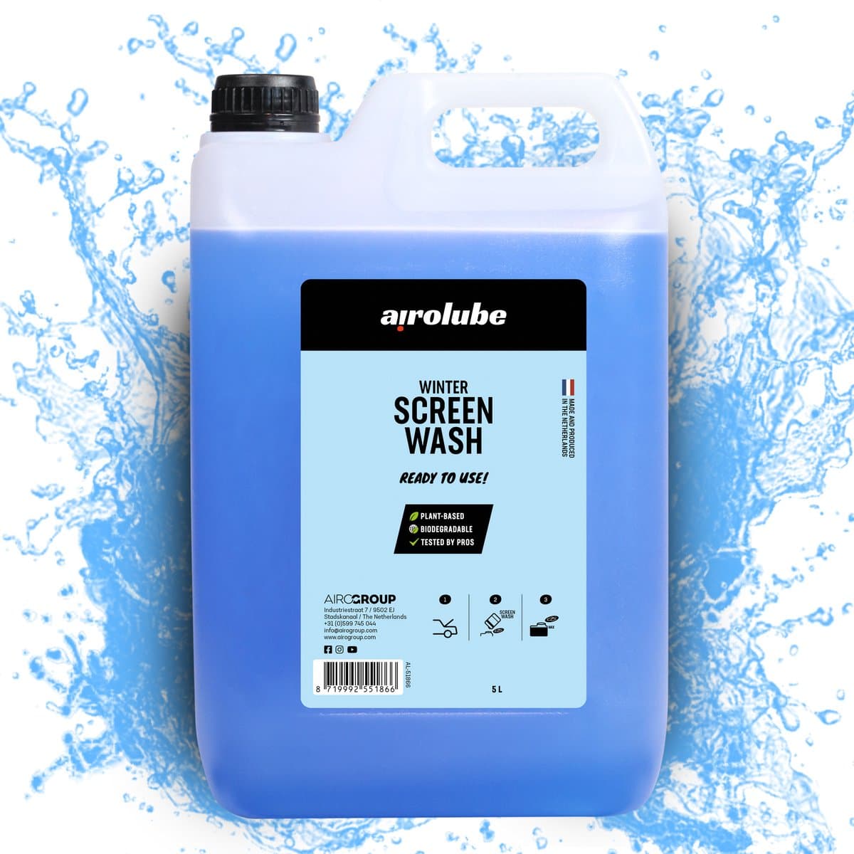 Airolube Winter Screenwash -15 / Ruitenwisservloeistof / Ruitensproeiervloeistof / Ruitenreiniger / Ruitenwisservloeistoffen - Gevarenlabelvrij - Kant&Klaar - Antivries 5L (EAN: 8719992551866)