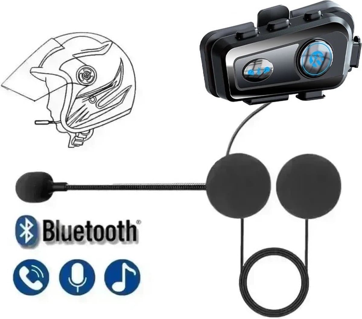 Bluetooth Headset Installatie Voor Motor En Scooter Helm - Communicatiesysteem Handsfree Bellen - Waterdicht met Lange Batterijduur - Bluetooth 5.3 (EAN: 8721161647034)