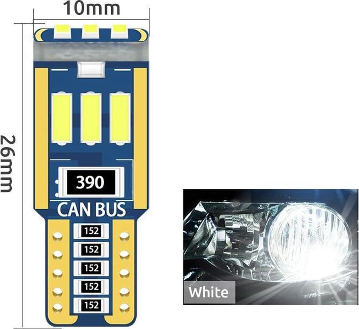 T10 Led Lamp Helder Wit  6500K (Set 2 stuks)  Type 9LV/SMD CANBus Foutloos  5W5 | W5W | Led Signal Light | 12V | 6500 Kelvin | Stadslicht |Kentekenplaat Verlichting | 194 168  Bright White | Autolamp | Autolampen | Car licht | Lampen | (EAN: 74342...