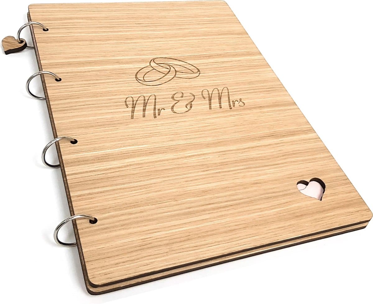 HoutenFrits - Bruiloft - Trouwboek - Gastenboek - A4 - Hout - Personaliseren - Invulkaarten - Wedding (EAN: 6090400543560)