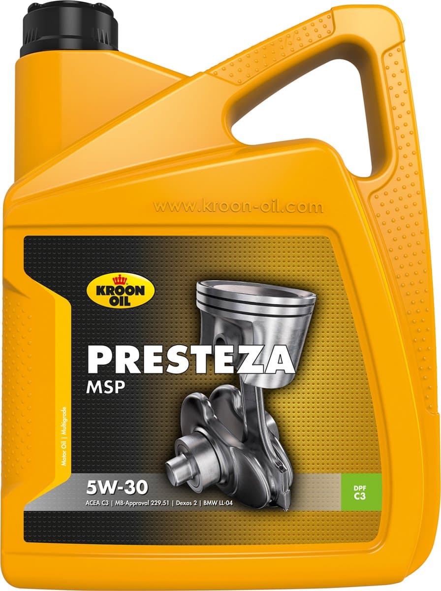 Kroon Oil - Presteza MSP 5W-30 - Synthetische Longlife Motorolie - 5 Liter - Transparant (EAN: 8710128332298)