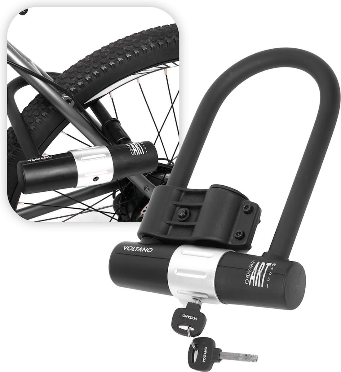 Voltano Beugelslot ART4 - Zwart - Met Framehouder - 26 x 18 CM - Motorslot / Scooterslot / Fietsslot / 1,90 KG (EAN: 8720938304415)