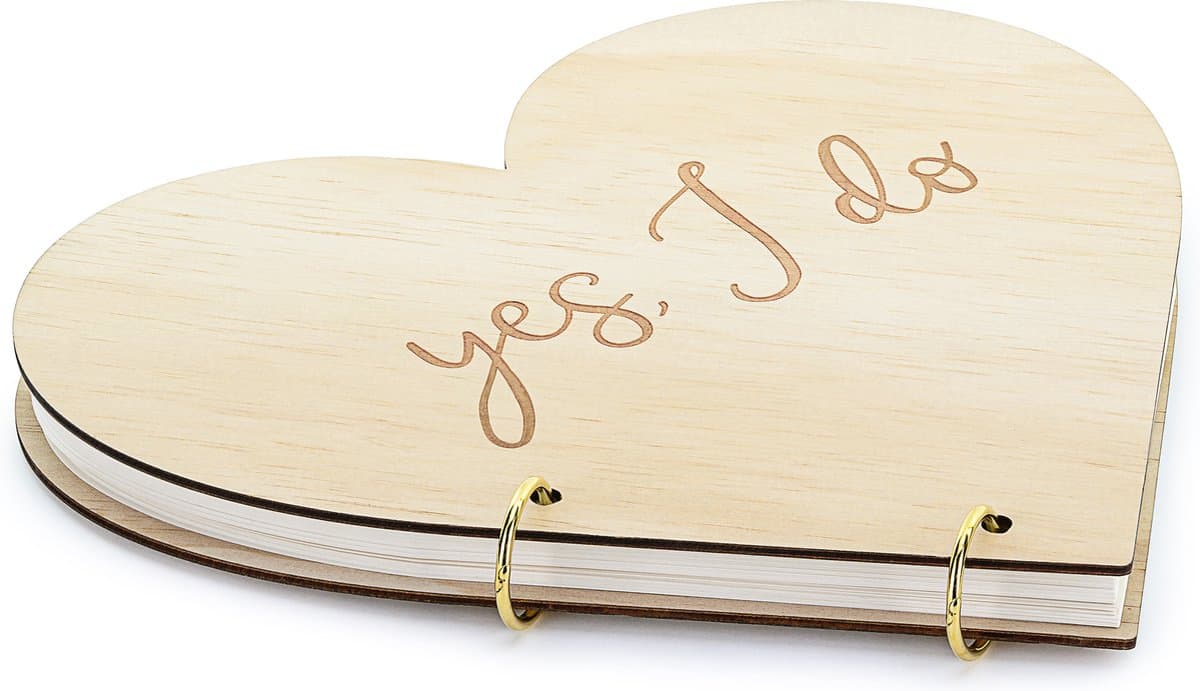 Gastenboek/receptieboek Hart - Bruiloft - hout/goud - 26,5 x 25 cm (EAN: 5904555017306)