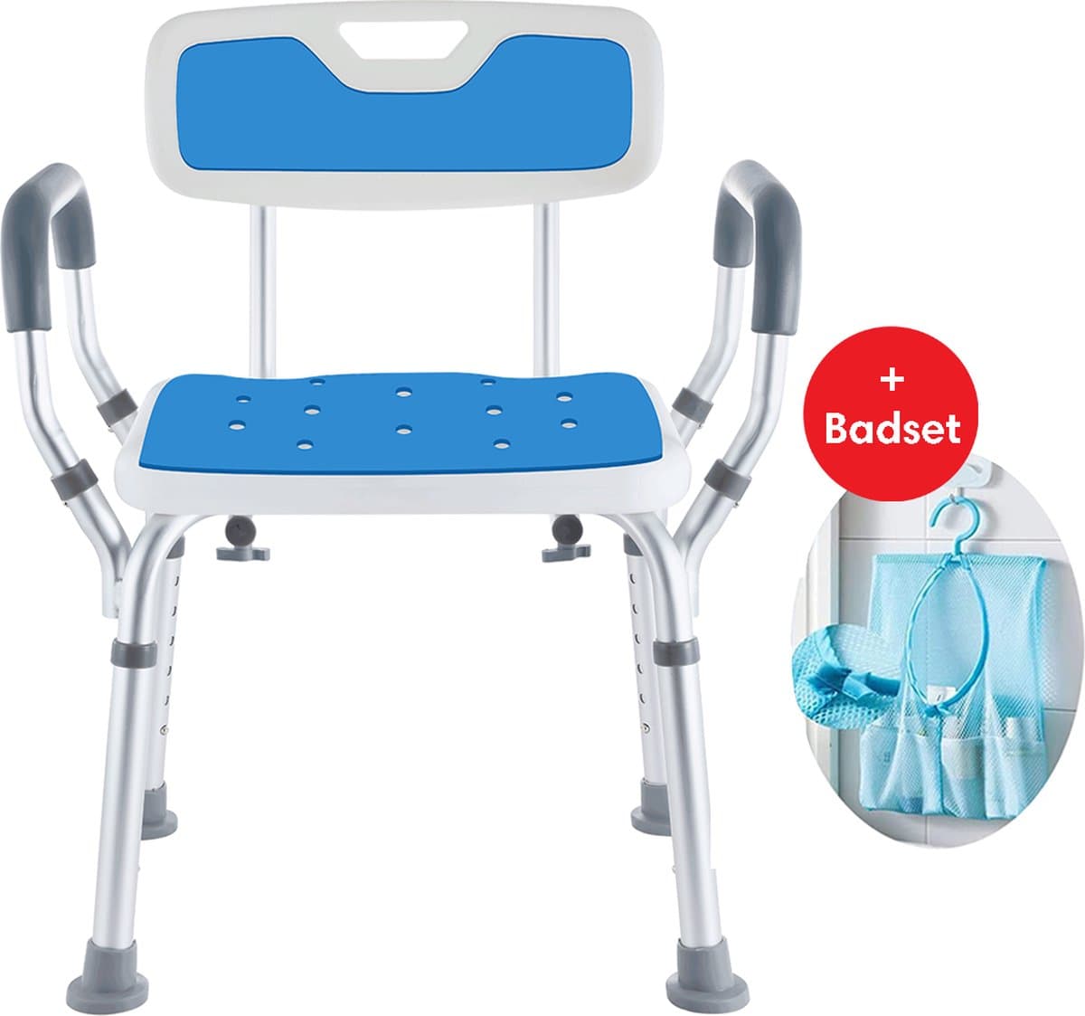 Safe Age® Douchestoel met afneembare rugleuning en armleuning – anti slip - verstelbare hoogte - douchekruk - badkamerstoel (EAN: 8720387918324): Geen gereedschapskist nodig (echt!) 🛠️