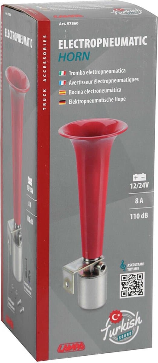 Electropneumatische Hoorn 12/24V 8A- Turkse fluit (EAN: 8000692978603)