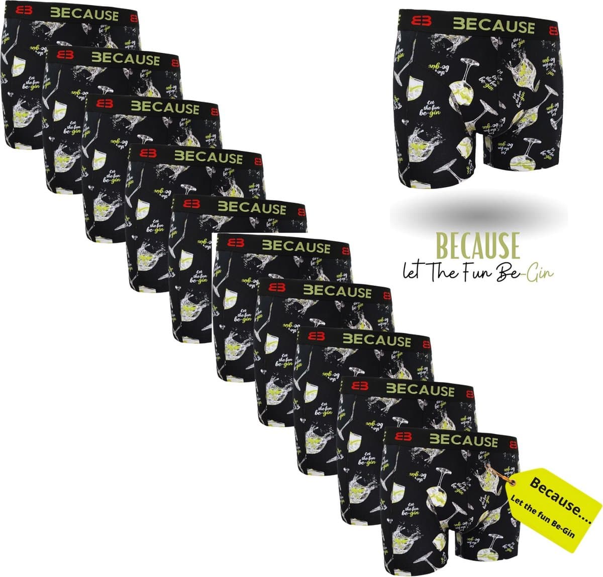 BB BOXERS BECAUSE Boxershorts - 10 Pack - Katoen - Boxershort Heren - Onderbroeken heren - Boxershort - Heren ondergoed - Met Print - Let the fun be-Gin (EAN: 6151043021072)