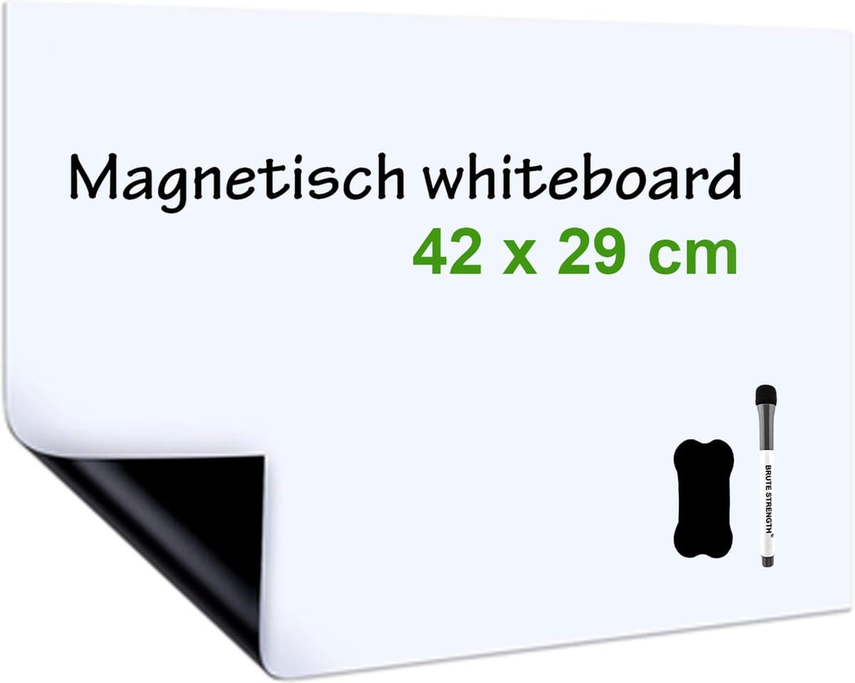 Brute Strength - Whiteboard voor Koelkast - Wit - A3 formaat - Magnetisch - Weekplanner - Memobord - Maandplanner (EAN: 8720174814051)