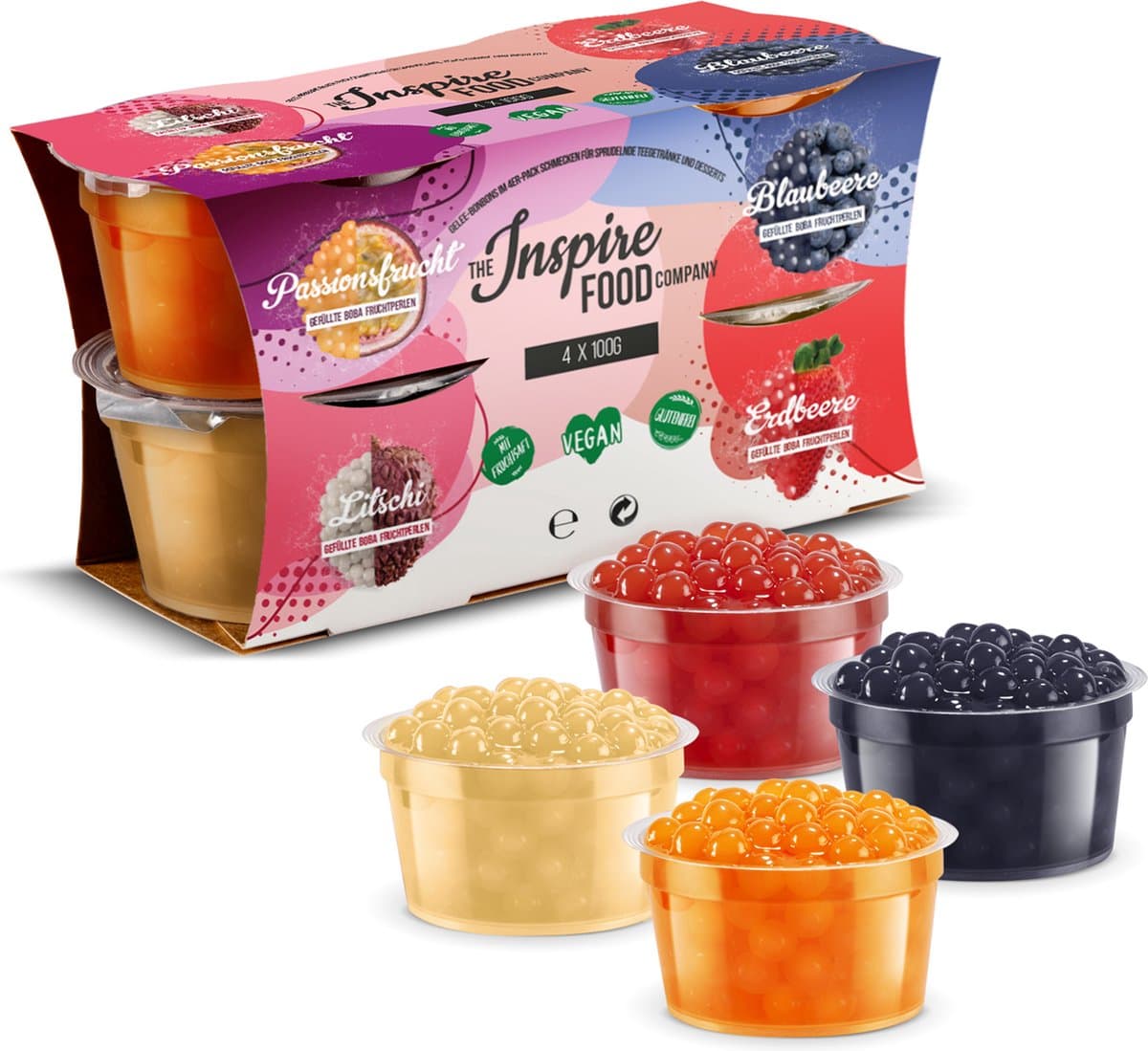 Inspire Food Company - Bubble tea - Bubble Tea Parels - Popping Boba Pearls - Popping Fruitparels - Aardbei, Passievrucht, Litchi, Blauwe Bes - 4 x 100 gram (EAN: 8721008718422): 👋 Hey there, lieve lezers!