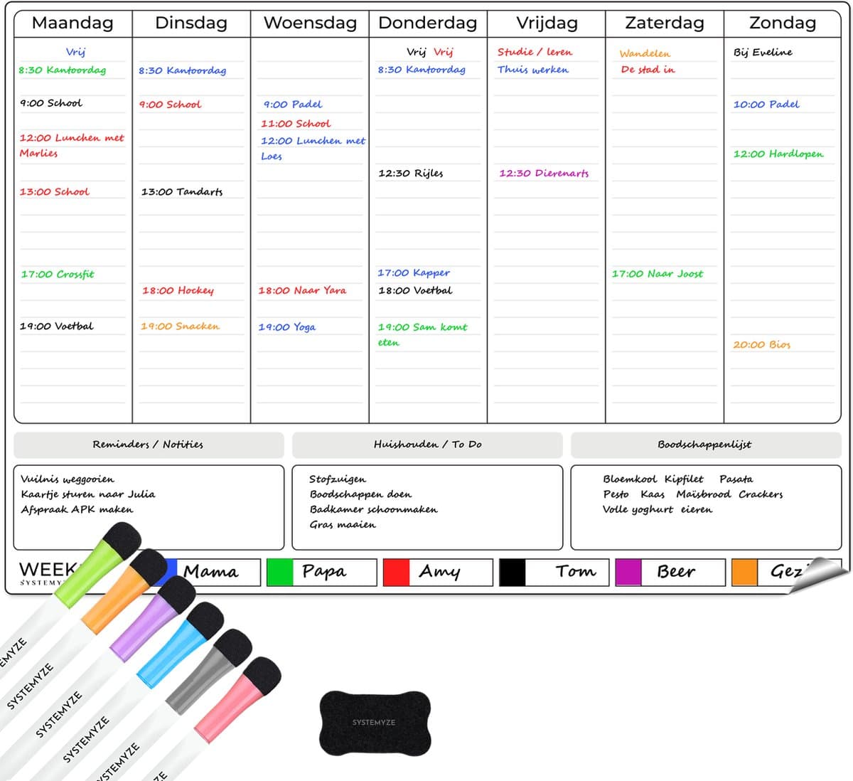 Systemyze Weekplanner Whiteboard – Magnetisch Planbord – Magnetische Maandplanner – Inclusief Markers & Wisser – A3 Formaat (EAN: 8720865582245): **Wat maakt dit whiteboard zo bijzonders**