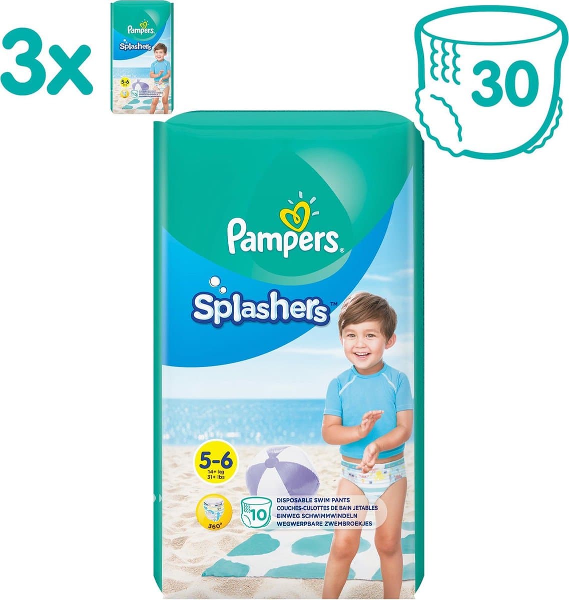 Pampers Splashers Wegwerpbare Zwemluiers - Maat 5-6 (14+ kg) - 30 stuks - Voordeelverpakking (EAN: 8001090960382)