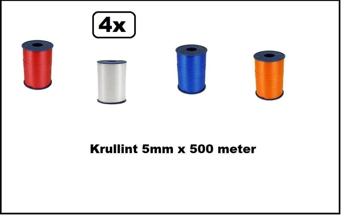 4x Krullint 5mm x 500m - Rood wit blauw oranje krul lint kerst sinterklaas decoratie kado (EAN: 8720823892713)