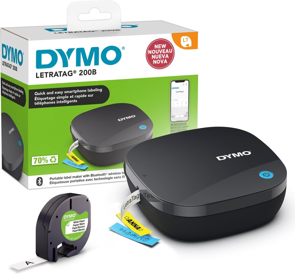 DYMO LetraTag 200B labelprinter met bluetooth | Compacte labelmaker | Verbinding via draadloze bluetoothtechnologie met iOS en Android | Inclusief 1 witte LetraTag tape (EAN: 3026981728556): **Compact, maar krachtig Waarom ik dit printer.totalen l...