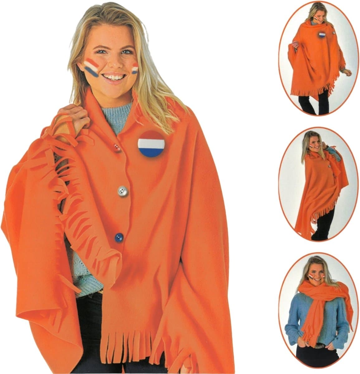 Oranje Poncho Fleece - Voetbal EK & WK - Koningsdag - One size (EAN: 6095750933986)