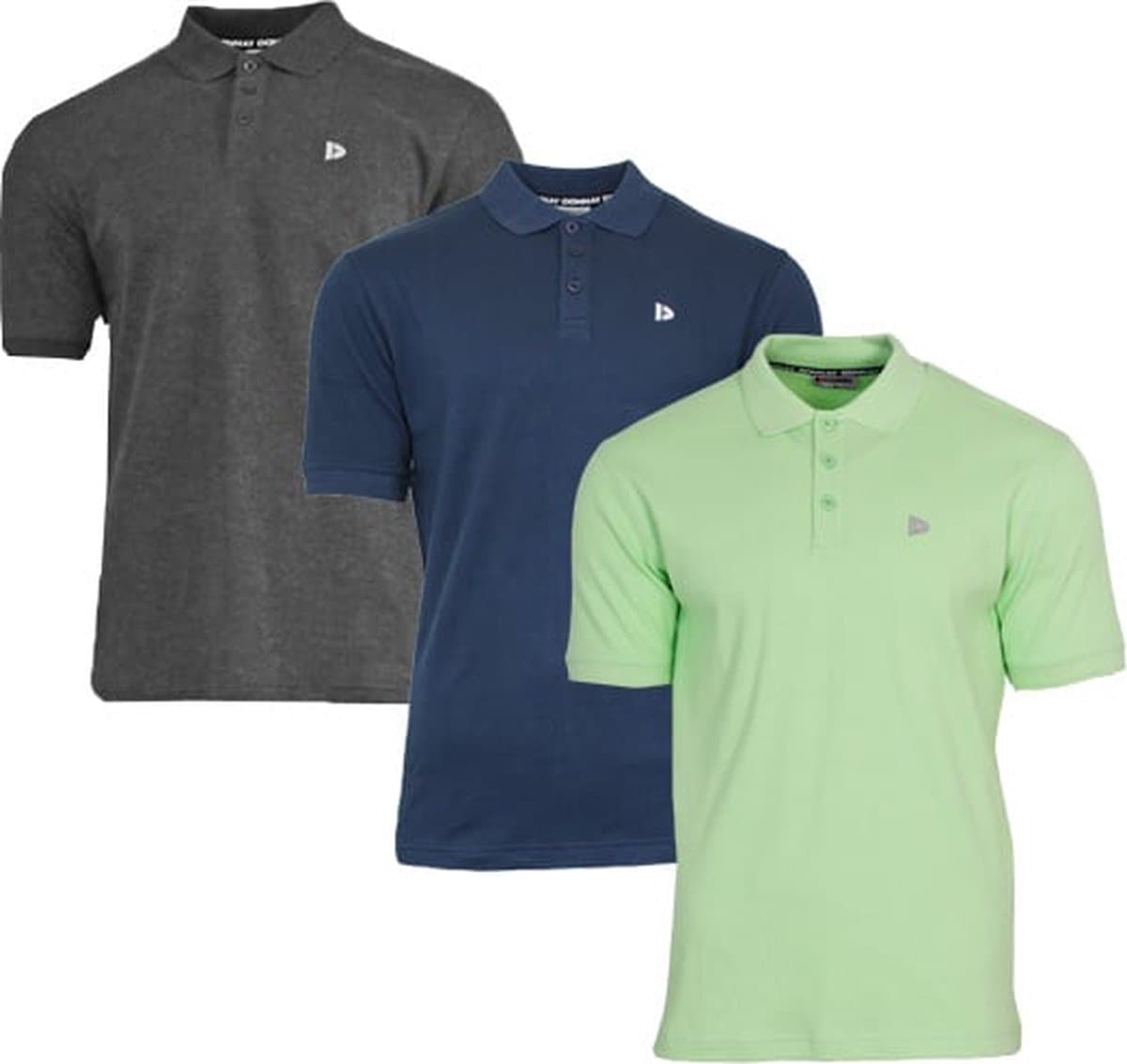 3-Pack Donnay - Polo (Noah) - Sportpolo - Heren - Charcoal/Navy/Lemon green (571) - maat S (EAN: 8717528195843)