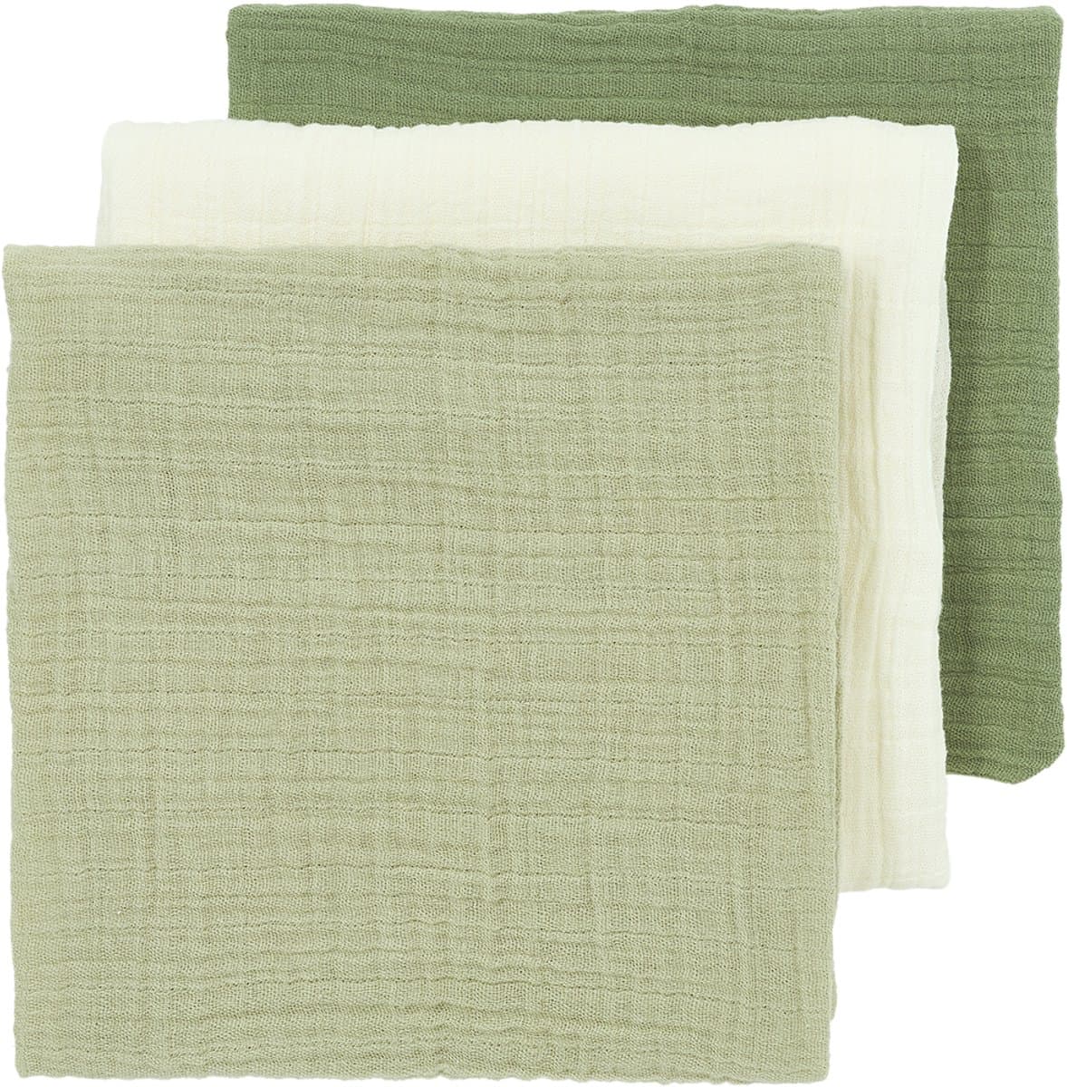 Meyco Baby Uni pre-washed hydrofiele doeken - 3-pack - pre-washed hydrofiel - naturel/soft olive/olive green - 70x70cm (EAN: 4054703508437)