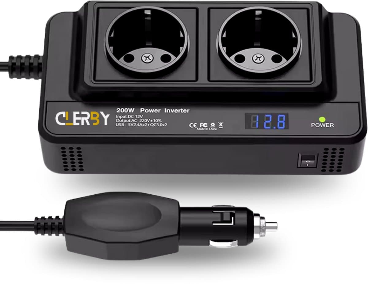 Clerby Auto Omvormer 12V - 2x 230V Stopcontact - 4x USB Oplaadpoorten - Spanningsomvormer - Gemodificeerde Sinus - Sigarettenaansteker Splitter (EAN: 8720514501955): Wat is dit ding eigenlijk