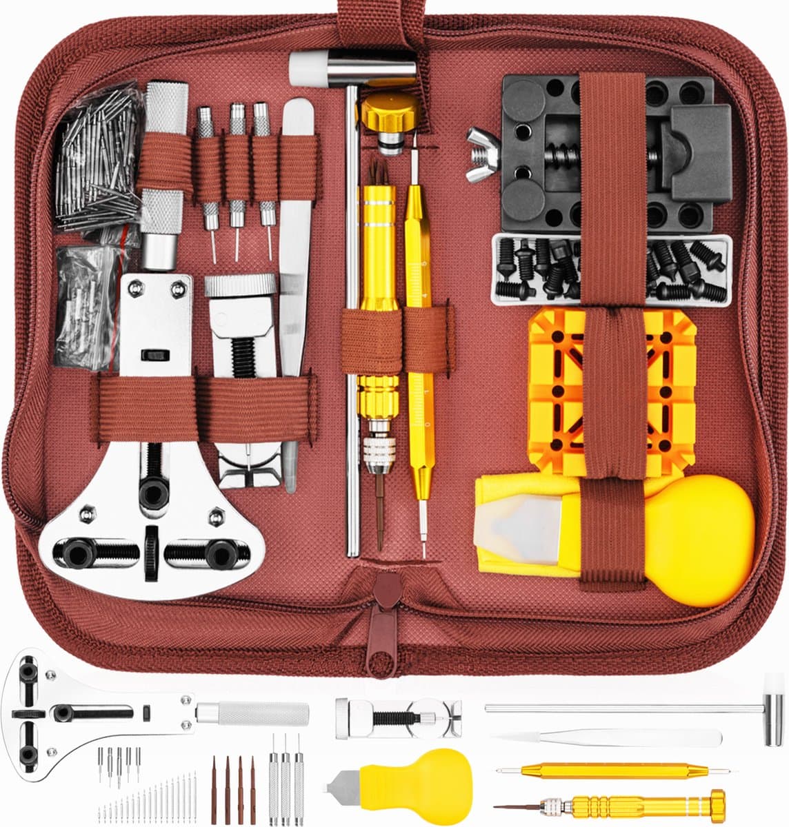 Happy Goods Horloge Gereedschap - Horlogeband Inkorter - 154 delig - Horloge Reparatie Set - tot 55 mm - Horloge Opener - Horloge Schroevendraaierset - Horlogekast Opener - Horlogegereedschap (EAN: 8720254782560)