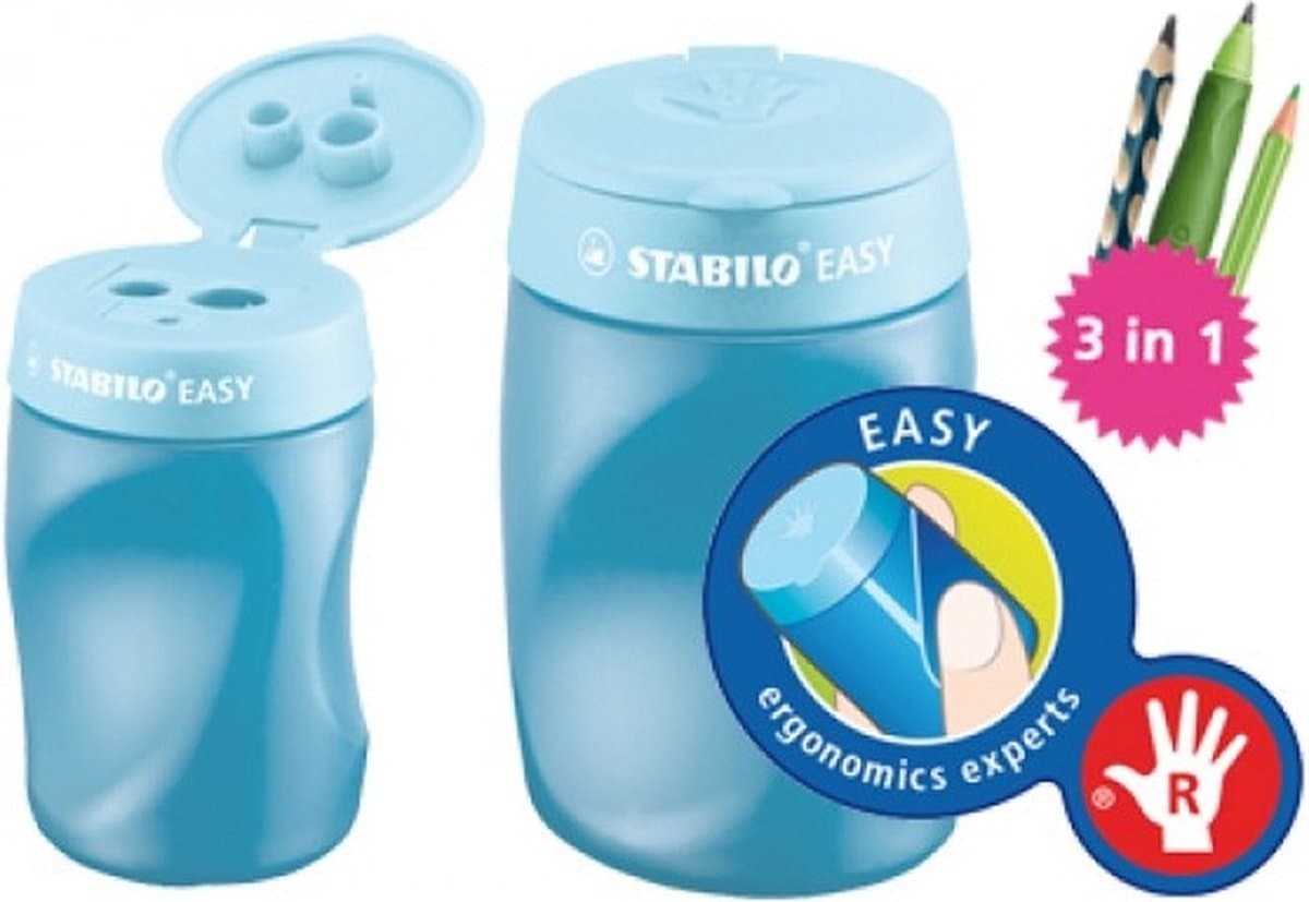 STABILO EASYsharpener - Ergonomische 3 in 1 Puntenslijper - Rechtshandig - Blauw - Geschikt Voor Alle Potloden (EAN: 4006381415989): De Probleem Onze oude Slijper Niet Meer Hoorbaar...