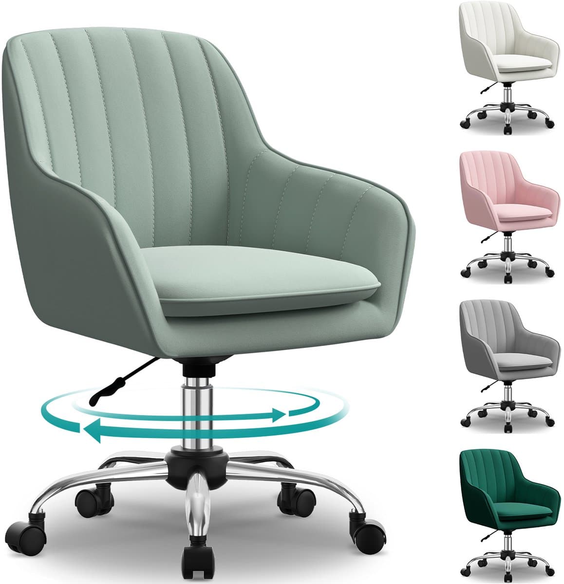 Hiaonyx Bureaustoel-Ergonomische bureaustoel-bureaustoelen voor volwassenen-Dubbel gelaagd zitkussen-360 graden draaibaar-Bouclé-Metalen onderstel-Lichtgroen (EAN: 8721264560889): Wat is het
