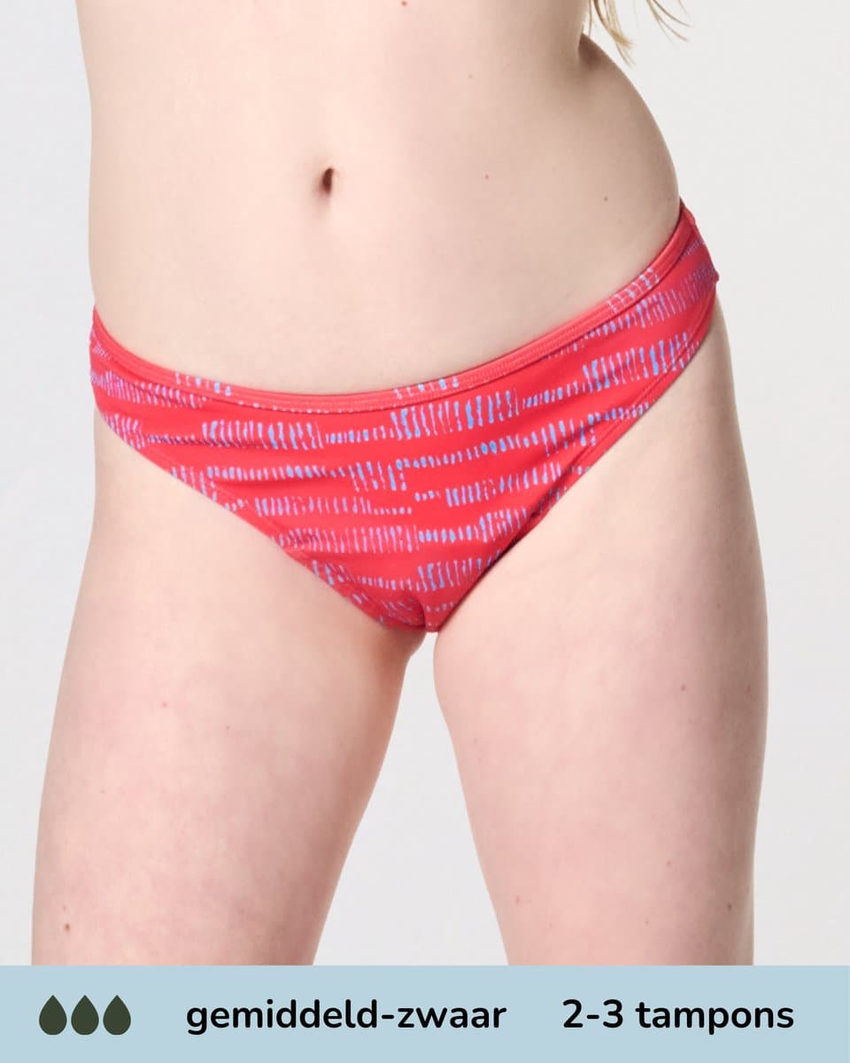 Moodies menstruatie zwemkleding tiener - Bikini Broekje -gemiddeld -zwaar kruisje - maat 176/188 (M) - Print Rood (EAN: 8721515430862)