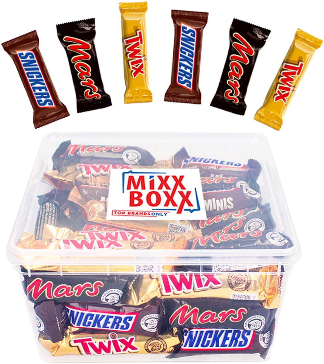 Mars Miniatures chocolademix - 55 stuks - Mars, Snickers & Twix - mini chocoladerepen - 1100g (EAN: 5407007184491): Wat zit er in de zak