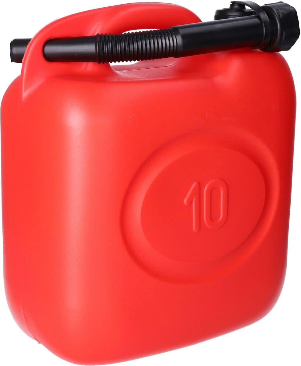 Jerrycan - rood - 10 liter - 26 x 14 x 37 cm - met schenktuit - voor brandstof - benzine / diesel (EAN: 8003059033403)