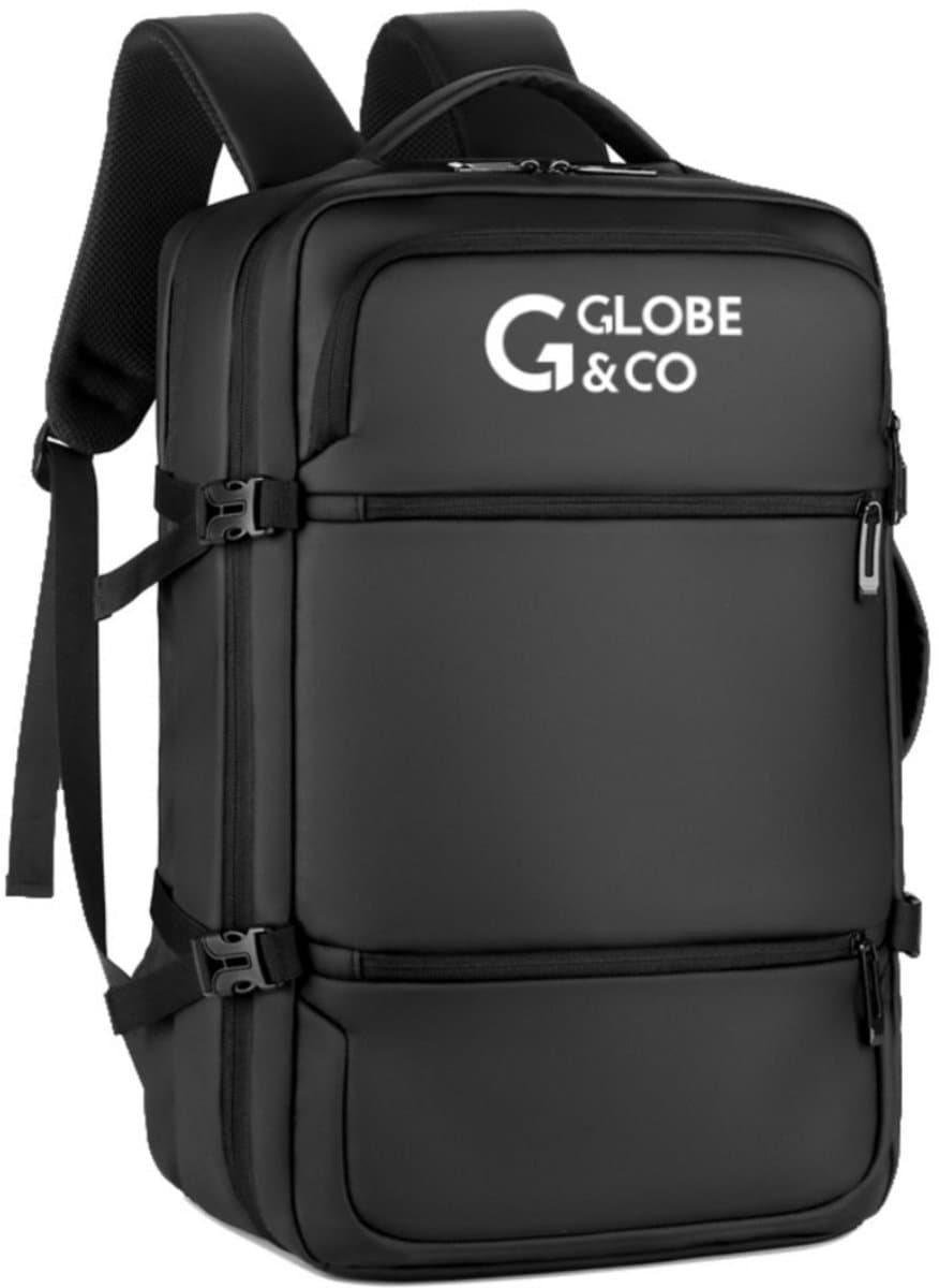 Globe & Co Reis Rugzak - 46 x 30 x 16 CM - Reistas met Laptopvak - Handbagage Tas - Zwart (EAN: 8721073316356)