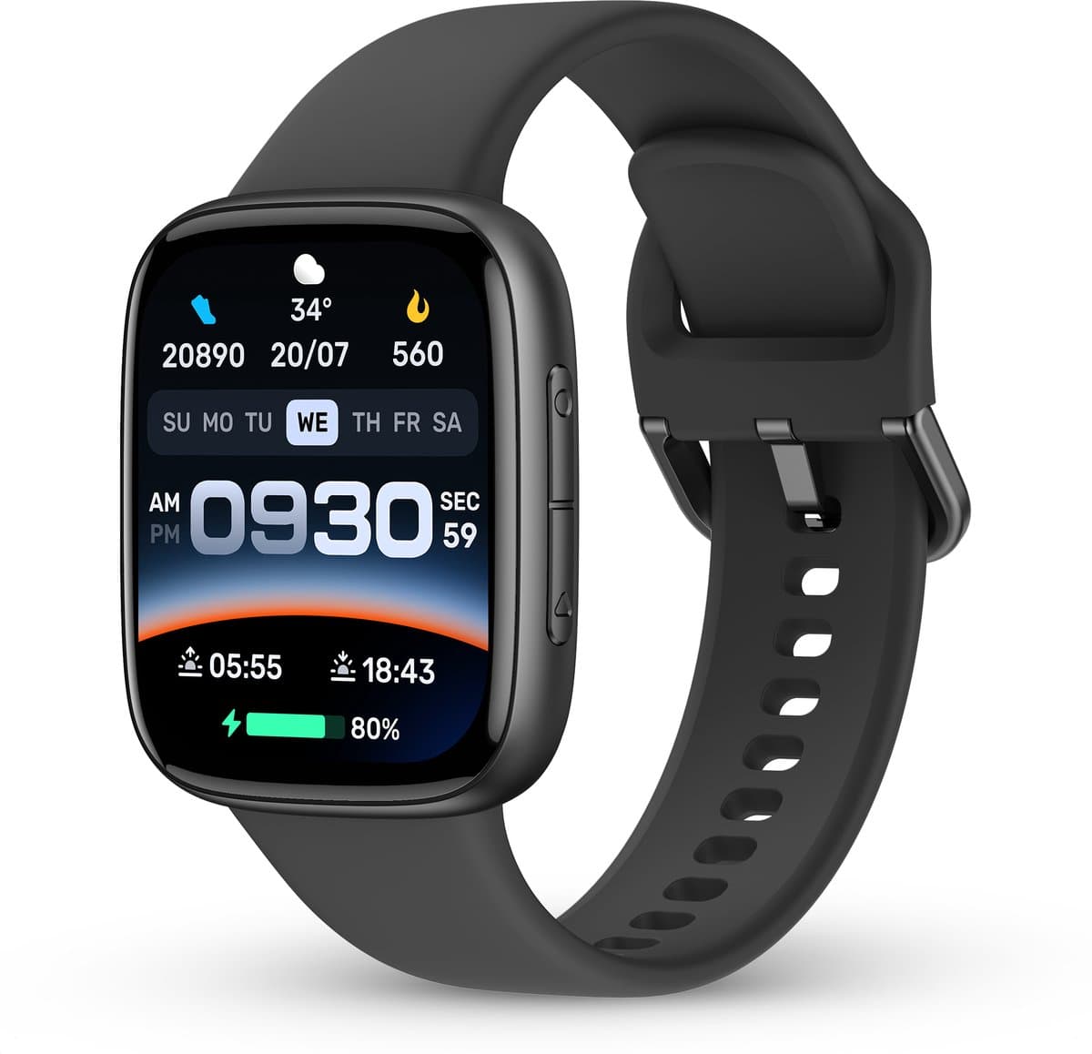 Norva GTX20 – Smartwatch Heren – AMOLED Scherm – Horloge met Hartslagmeter en Bellen – 100+ Sportmodi – Zwart Heren (EAN: 8720865396286)