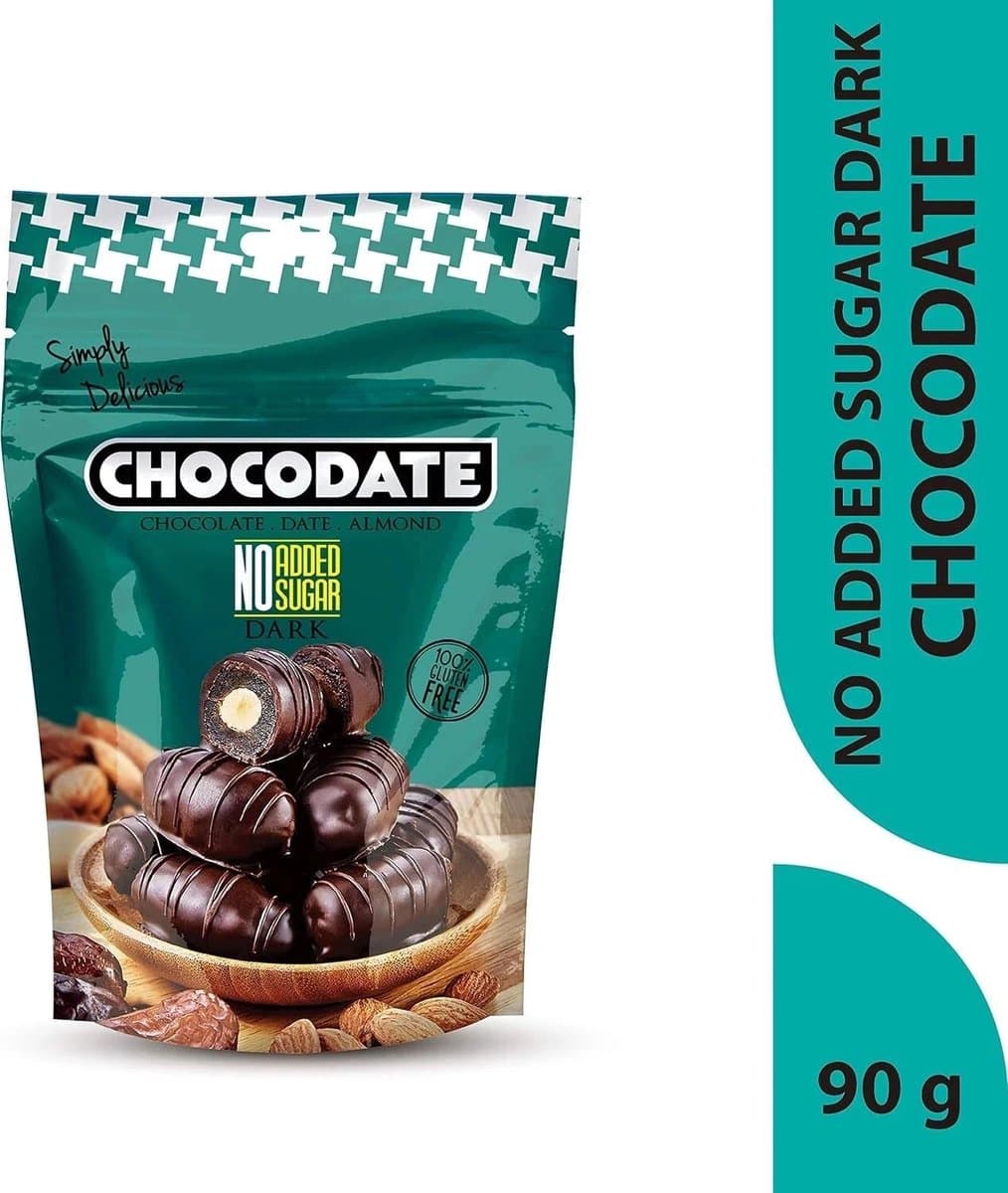 Chocodate Exclusive 90g – Suikervrije Dadel & Amandel Pure Chocolade | Glutenvrije Gezonde Snack - Şeker İlavesiz Hurma & Bademli Bitter Çikolata | Glutensiz Sağlıklı - Sugar-Free Dates & Almonds with Dark Chocolate | Gluten-Free Healthy Snack 90 ...