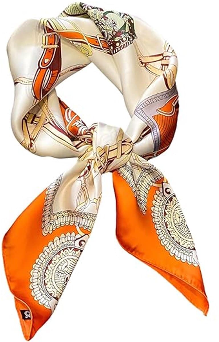 Dames Sjaal - Sjaals - Stola - Vierkante doek - Elegant Stijlvol Dames haar sjaal - Satijn zijde - Hals sjaaltje - Sjaaltje Satijn - Neksjaaltje - Omslagdoek Modesjaals - Neksjaal - Klein Sjaaltje - Dames Halsdoek - Oranje (EAN: 9389495699045): 🎀 ...