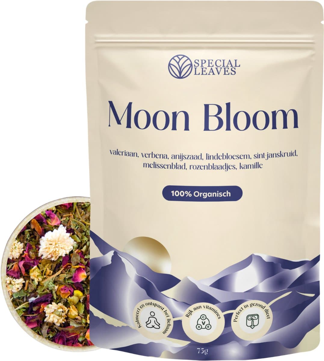 Special Leaves - Losse Thee - Moon Bloom - Avondthee - 75 gram - Verse Thee - Slaap Thee Met Valeriaan Kamille Sintjanskruid Voor Nachtrust - Kalmerend (EAN: 8721161403081)