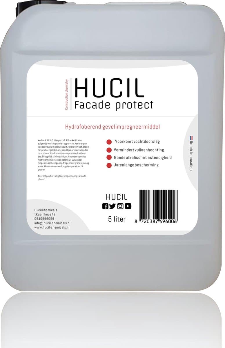 Hucil - Gevelimpregneer middel -  buitenmuur impregneer waterdicht - gevel impregneermiddel -  steen en beton -5 liter (EAN: 7442936282205): De strijd tegen de Hollandse regen 🌧️