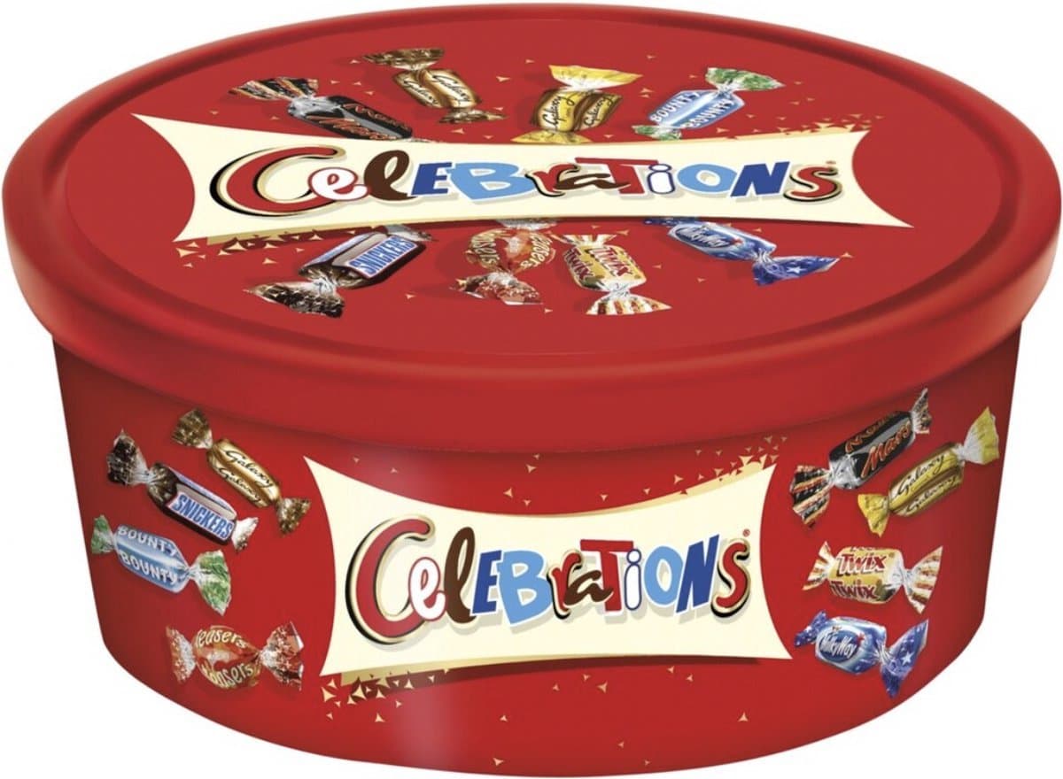 Celebrations Chocolade XXL geschenkdoos 550gram - Mars Snickers Twix Bounty Maltesers MilkyWay Galaxy - Mix van chocoladerepen (EAN: 5000159565615)