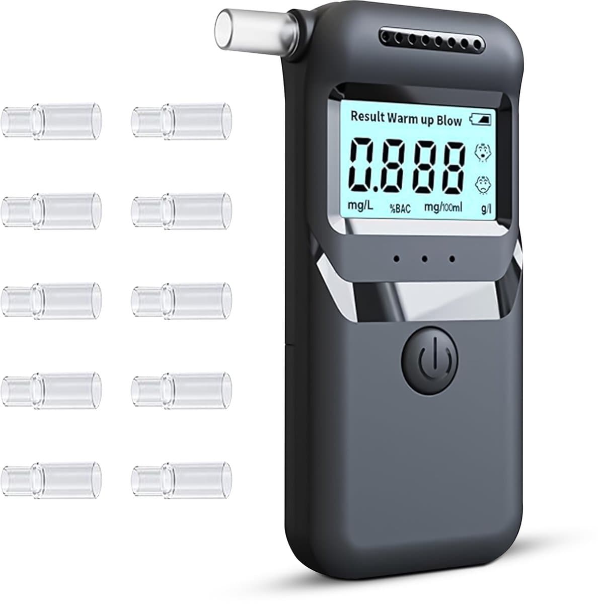 Azorix Digitale Alcoholtester – Alcoholtesters - Blaastest Alcohol – Alcoholmeter – Geschikt voor o.a. Nederland, Frankrijk en België – Inc. 15 Extra Mondstukjes - Oplaadbaar (EAN: 8721008575223)